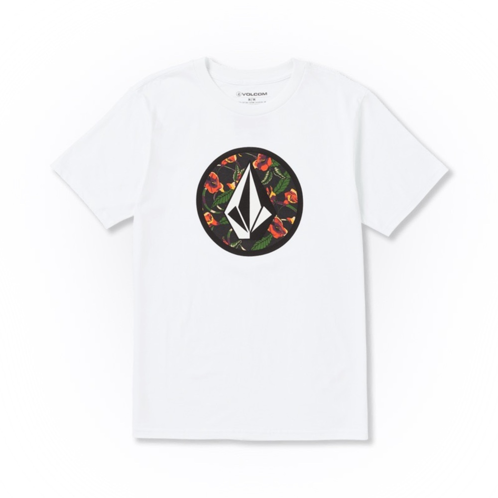 Volcom Circle Stone Short Sleeve White Tee with Floral Graphic Size Large